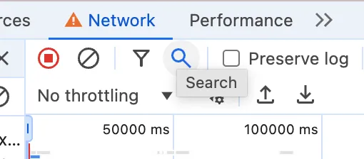 The button opening full-text search in dev tools' network tab